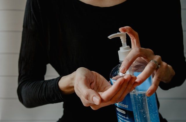 hand sanitizer applied to hands